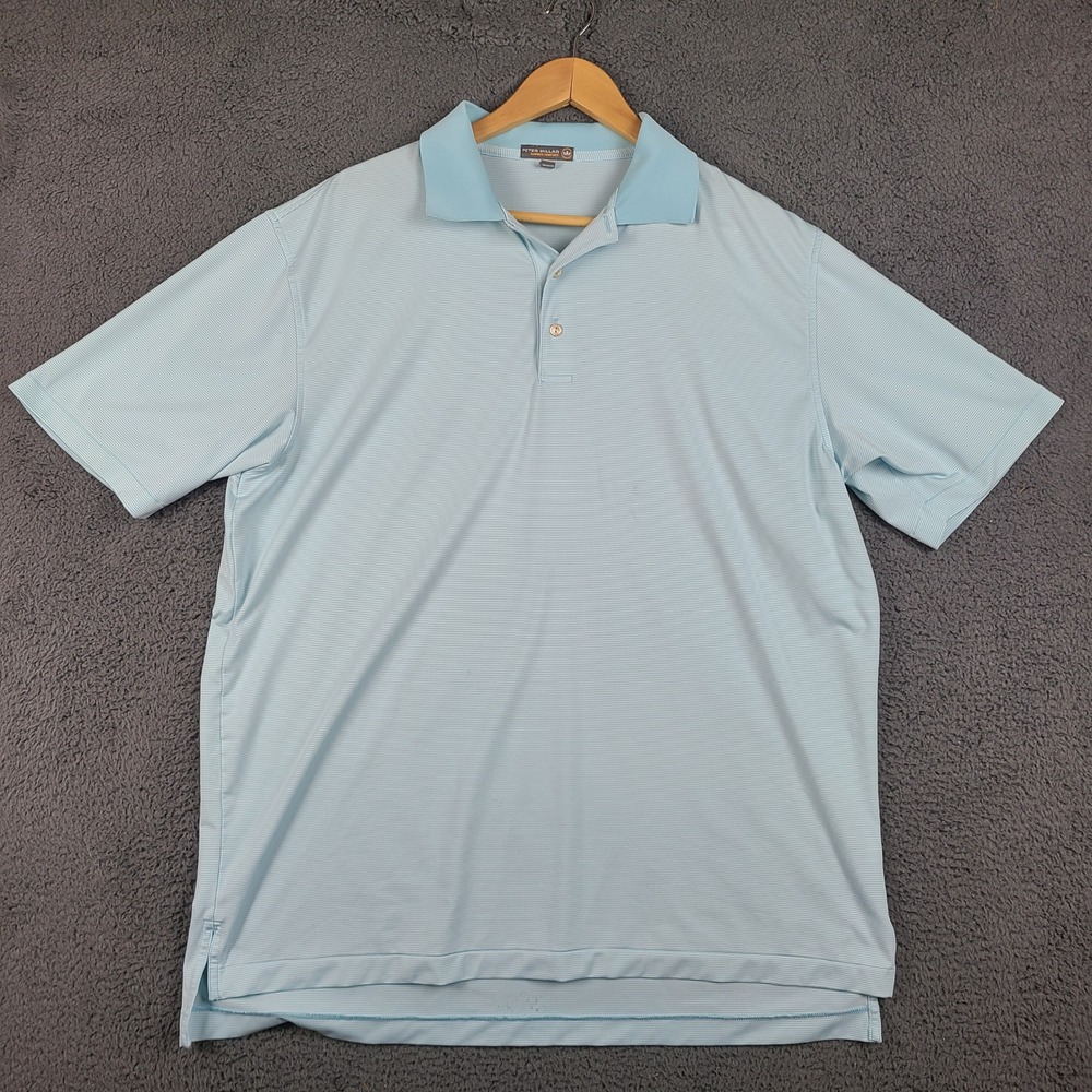 Peter Millar Summer Comfort Polo Shirt Mens XL Blue Stripe Golf Performance